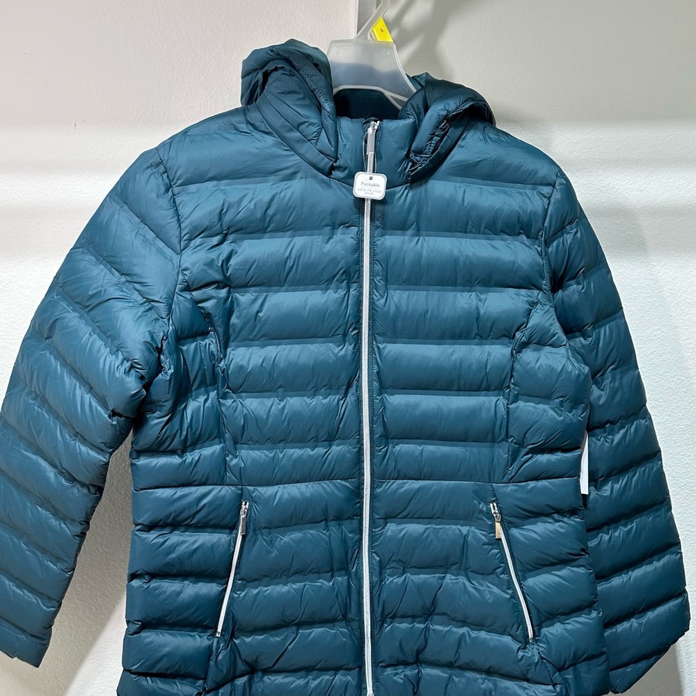 Women’s Time And Tru Green Quilted Hooded Puffer Jacket Size Large NWT
